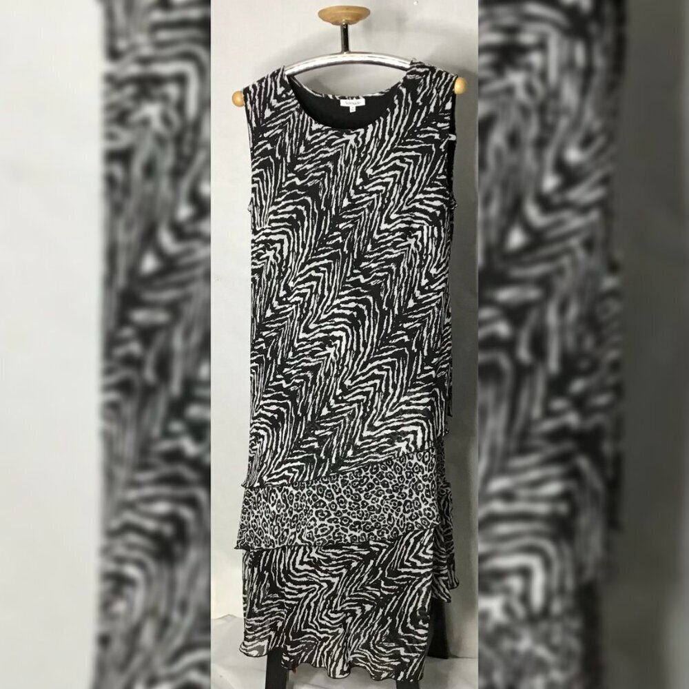 Serengeti Womens Black And White Sleeveless Round Neck Shift Maxi Dress Size 3X